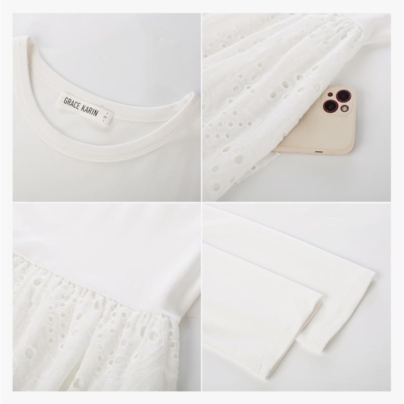 NWT 3/4 Sleeve Dress with Pockets A Line Midi Eyelet Dress Empire Waist Casual - Picture 2 of 5